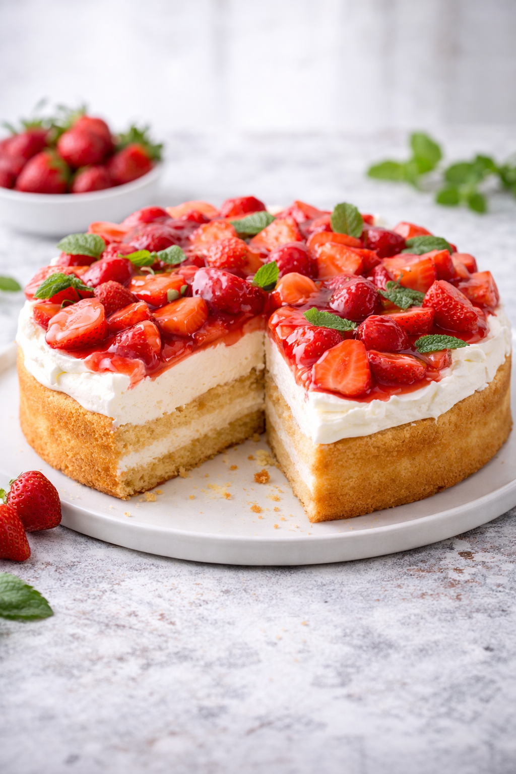 Frischer Erdbeer-Sahne-Kuchen